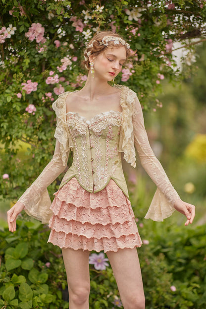 Vintage Layered Cutout Mini Skirt