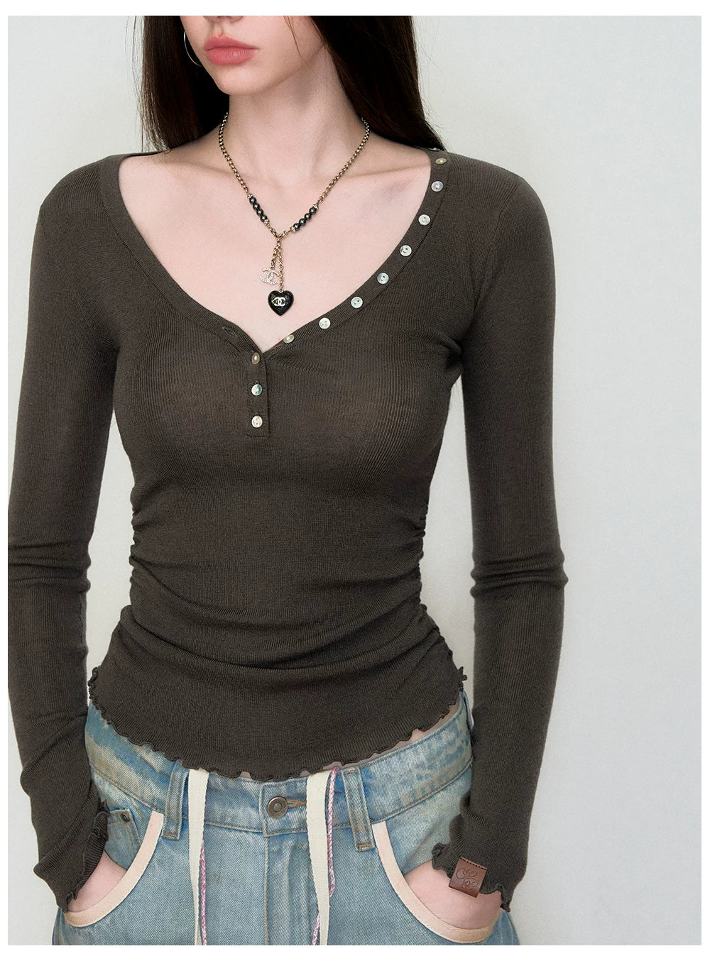 Waist-Cinched Slim-Fit Wool Knit T-Shirt