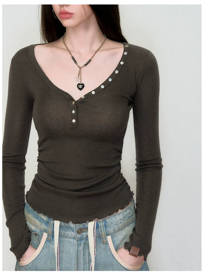 Waist-Cinched Slim-Fit Wool Knit T-Shirt