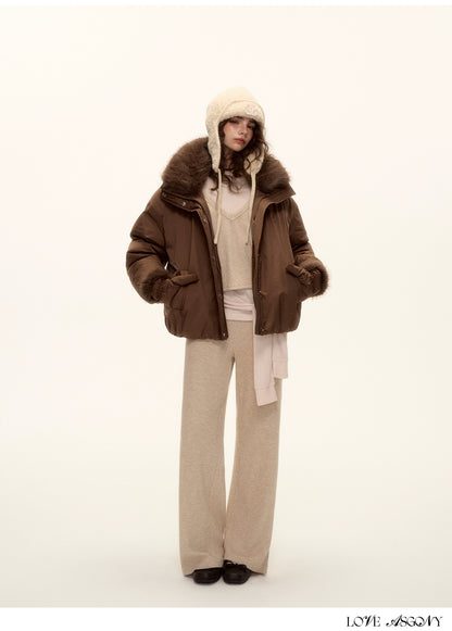 Fur-Collar Short Down Puffer Jacket