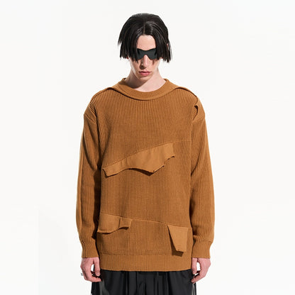 Cloud Texture Dual-Tone Distressed Knit Sweater
