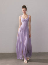 Lace Knit Spaghetti Strap Slit Long Dress - CHINASQUAD