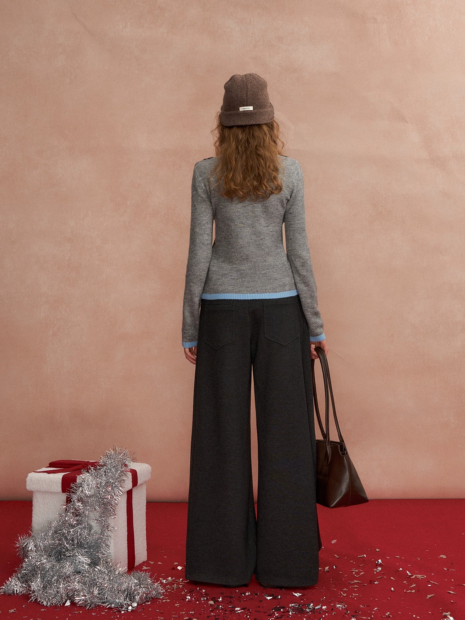 Pleated Bow Wool Blend Trousers