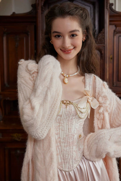 Hand-Crocheted Wool Knit Cardigan