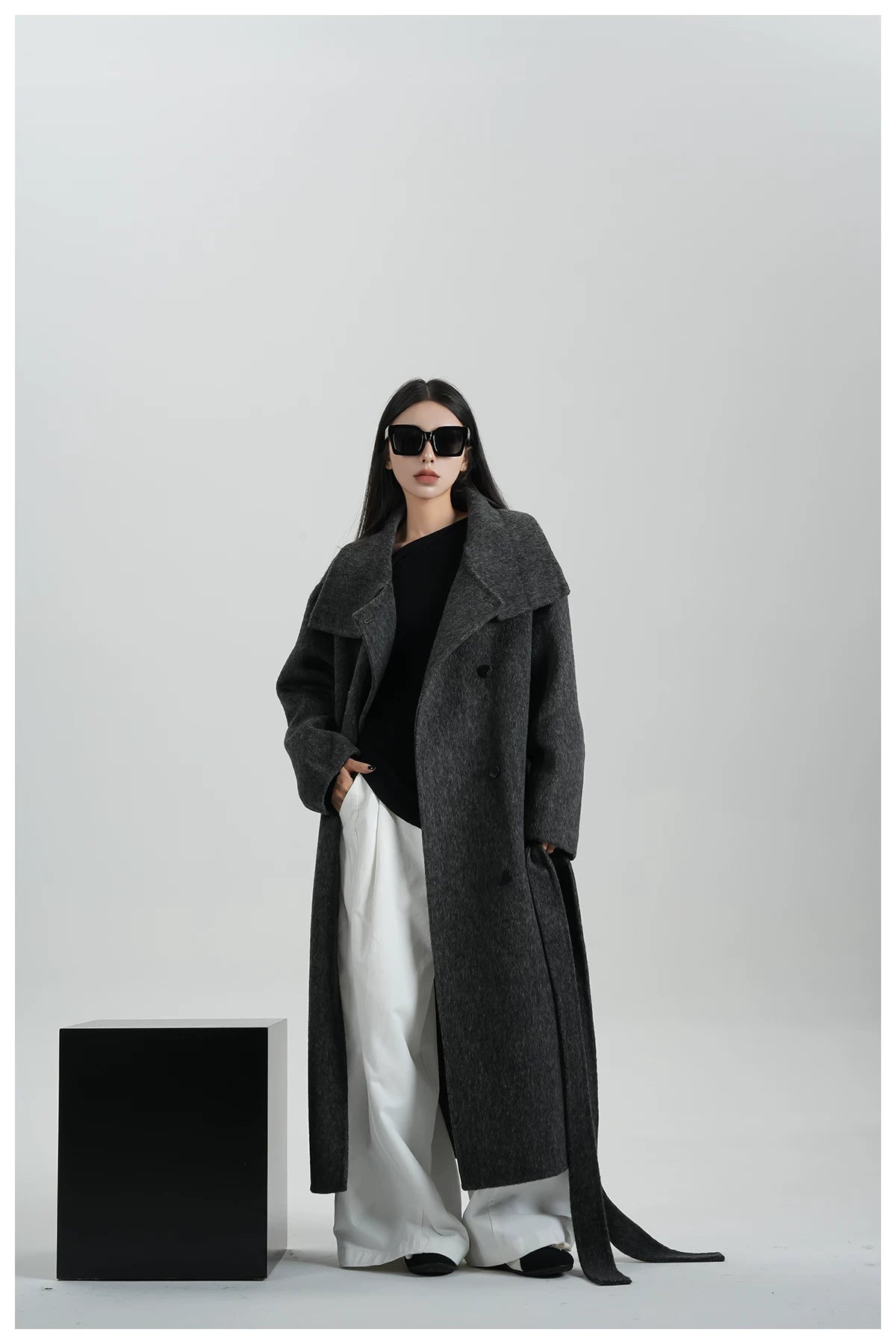 High-Neck Long Wool Coat
