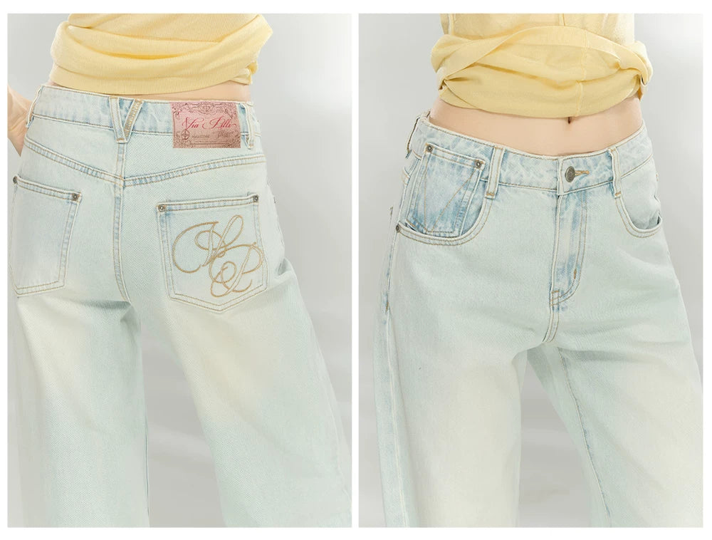 Vintage Washed Straight-Leg Denim Jeans