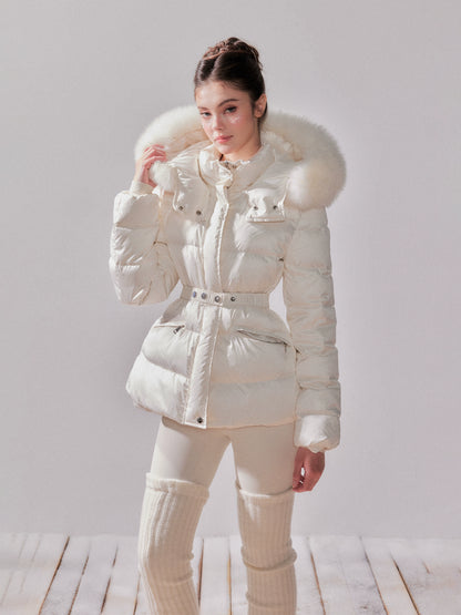 Snow Velvet Fox Fur Hooded Down Jacket
