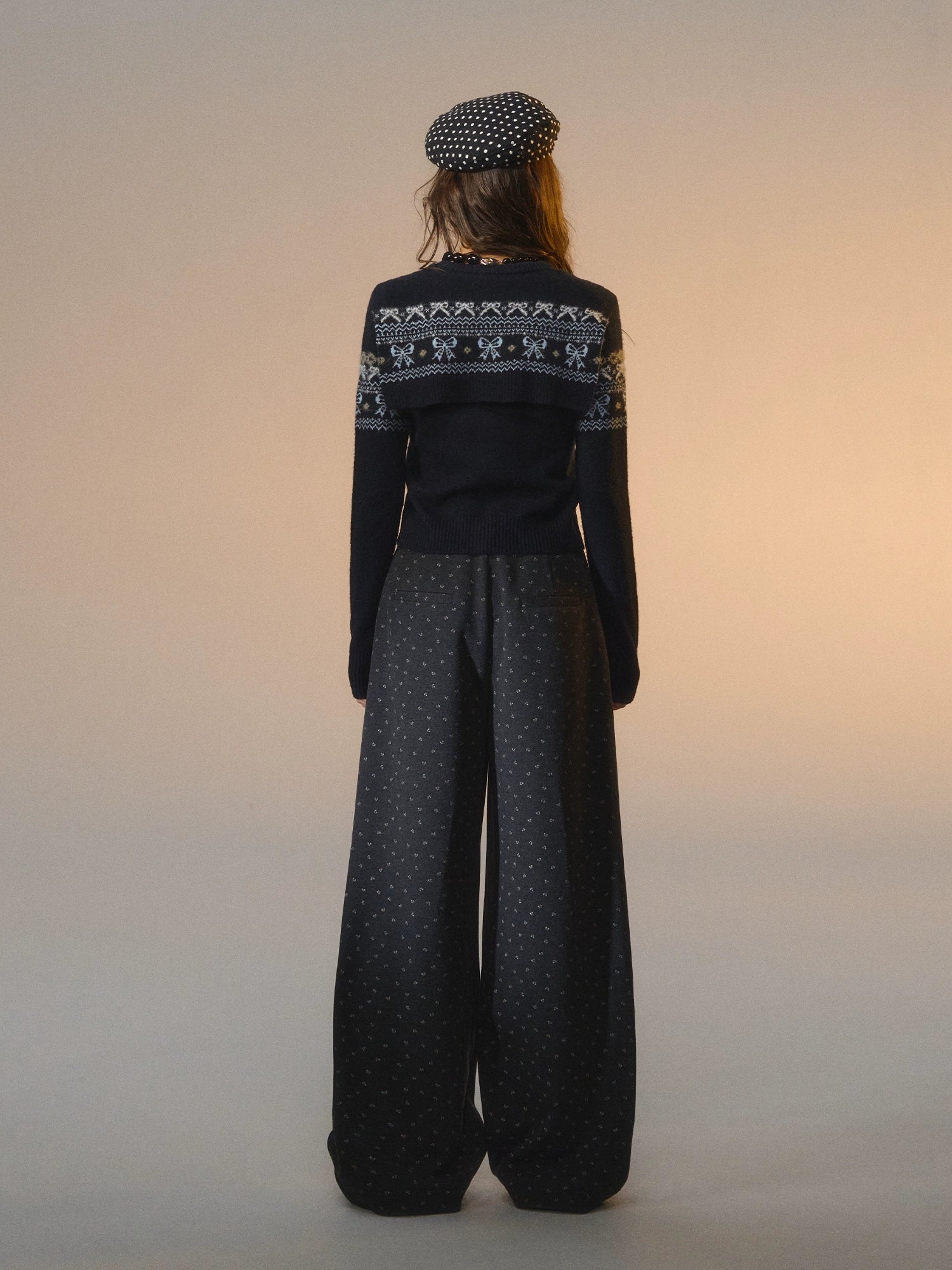 Fair Isle Bow Layered Knit Sweater