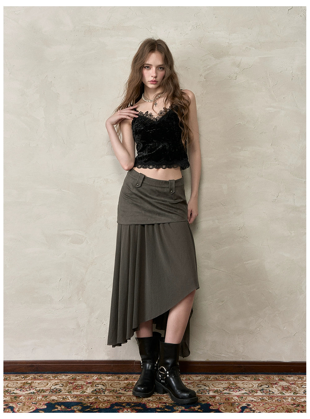 Velvet &amp; Lace Spliced Slim-Fit Camisole