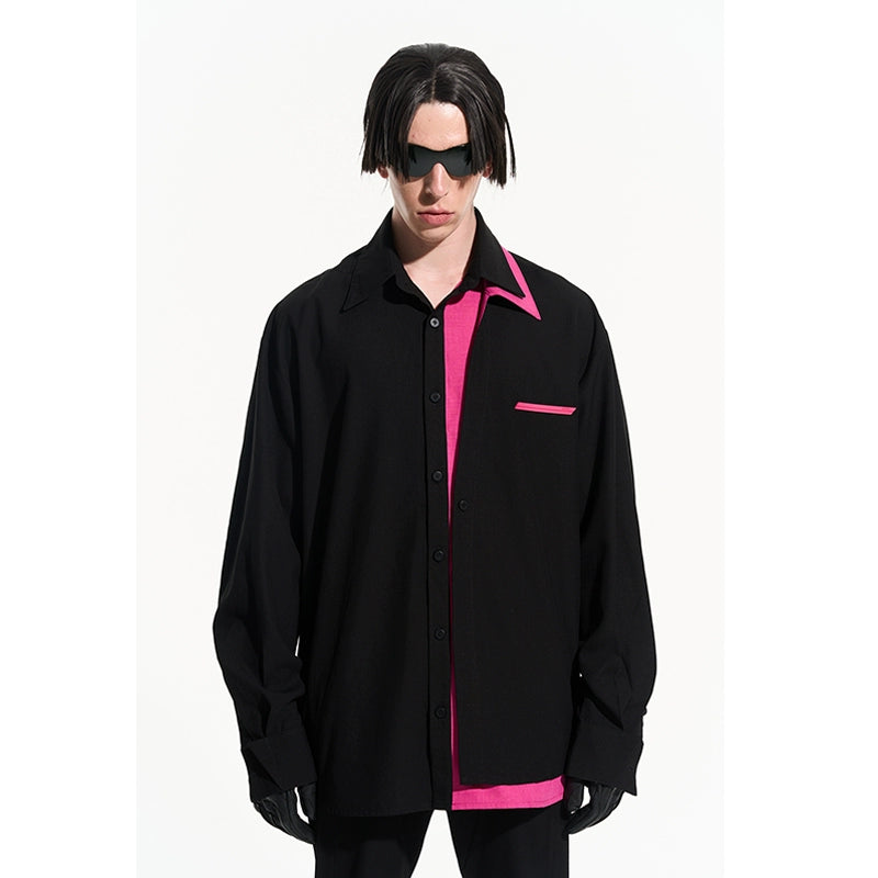Layered Contrast Multi-Collar Asymmetric Shirt