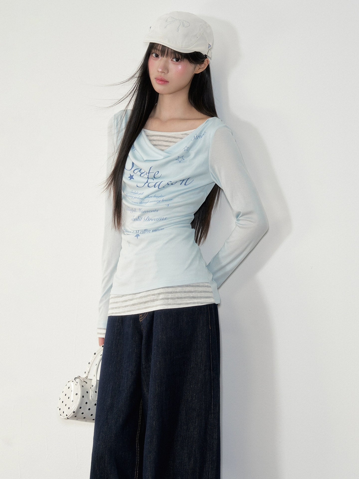 Two-piece Printed Fitted Long-sleeve T-shirt