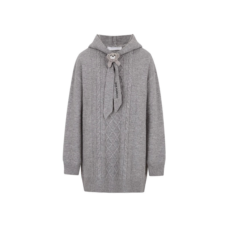 Hooded Knit Midi Dress Sweater