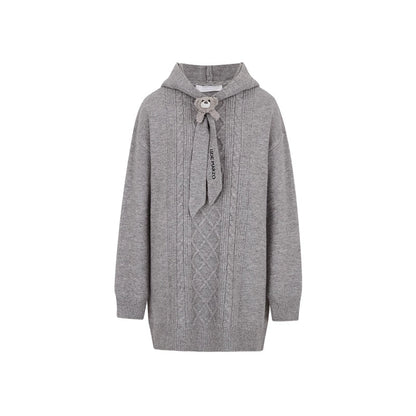 Hooded Knit Midi Dress Sweater