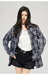 Plaid Hooded Oversized Shirt - CHINASQUAD