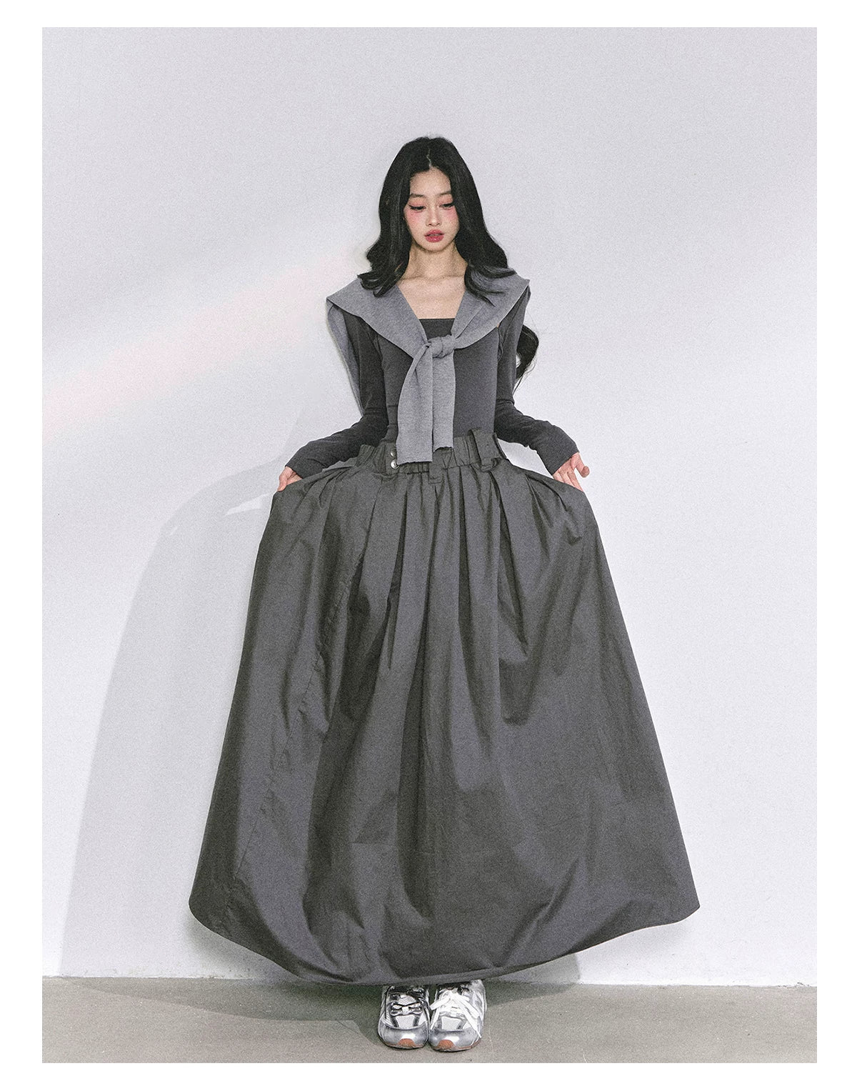 French Relaxed Long Sleeve Maxi Dress