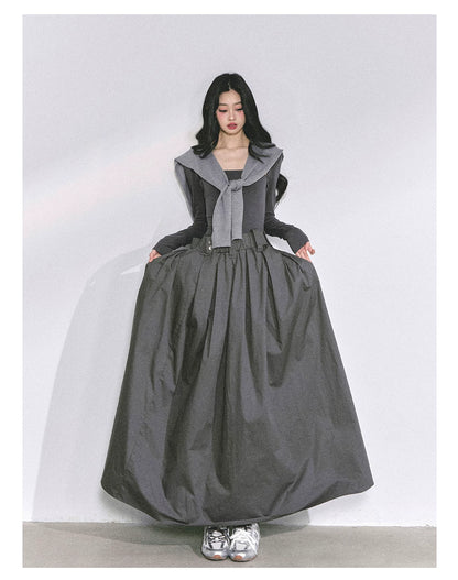 French Relaxed Long Sleeve Maxi Dress