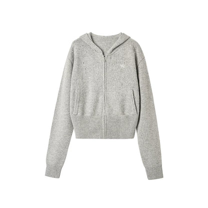 Stardust Gradient Rhinestone Hooded Knit Cardigan