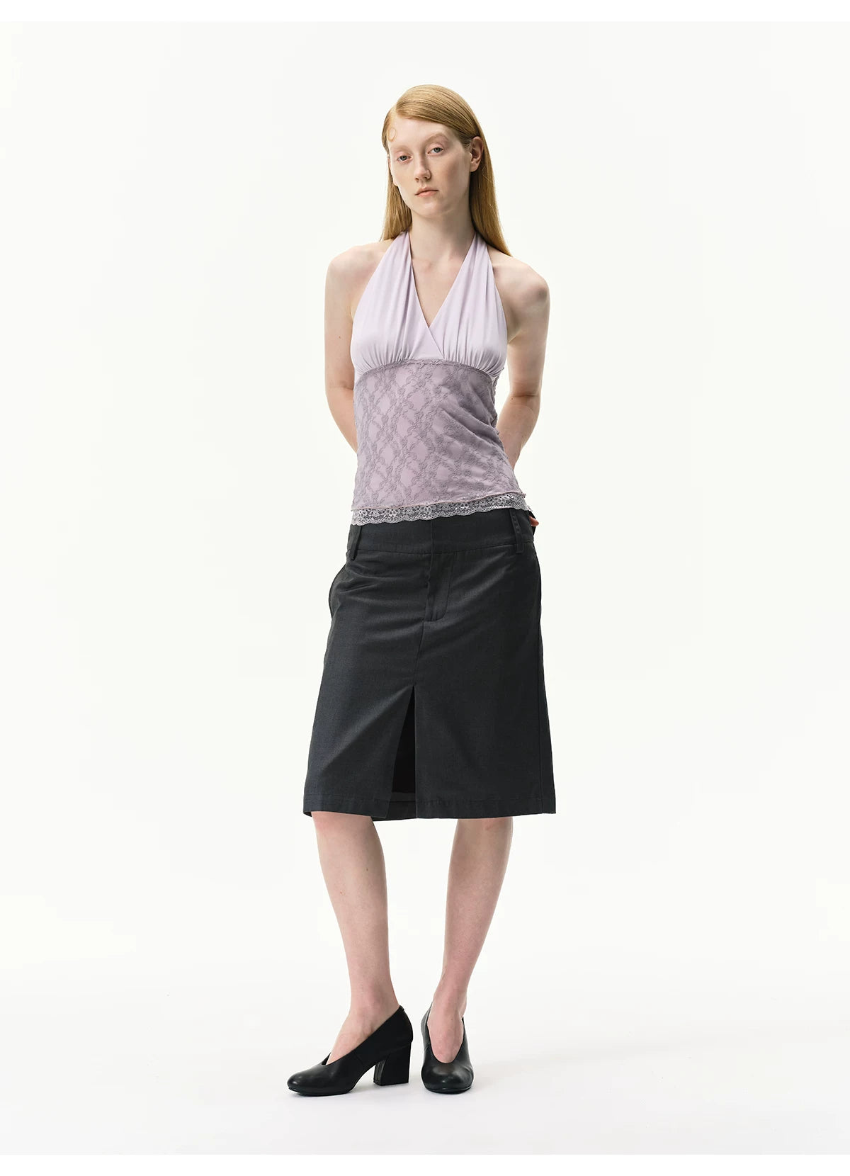 Lyocell Lace Panel Halter Top
