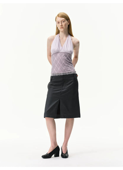 Lyocell Lace Panel Halter Top