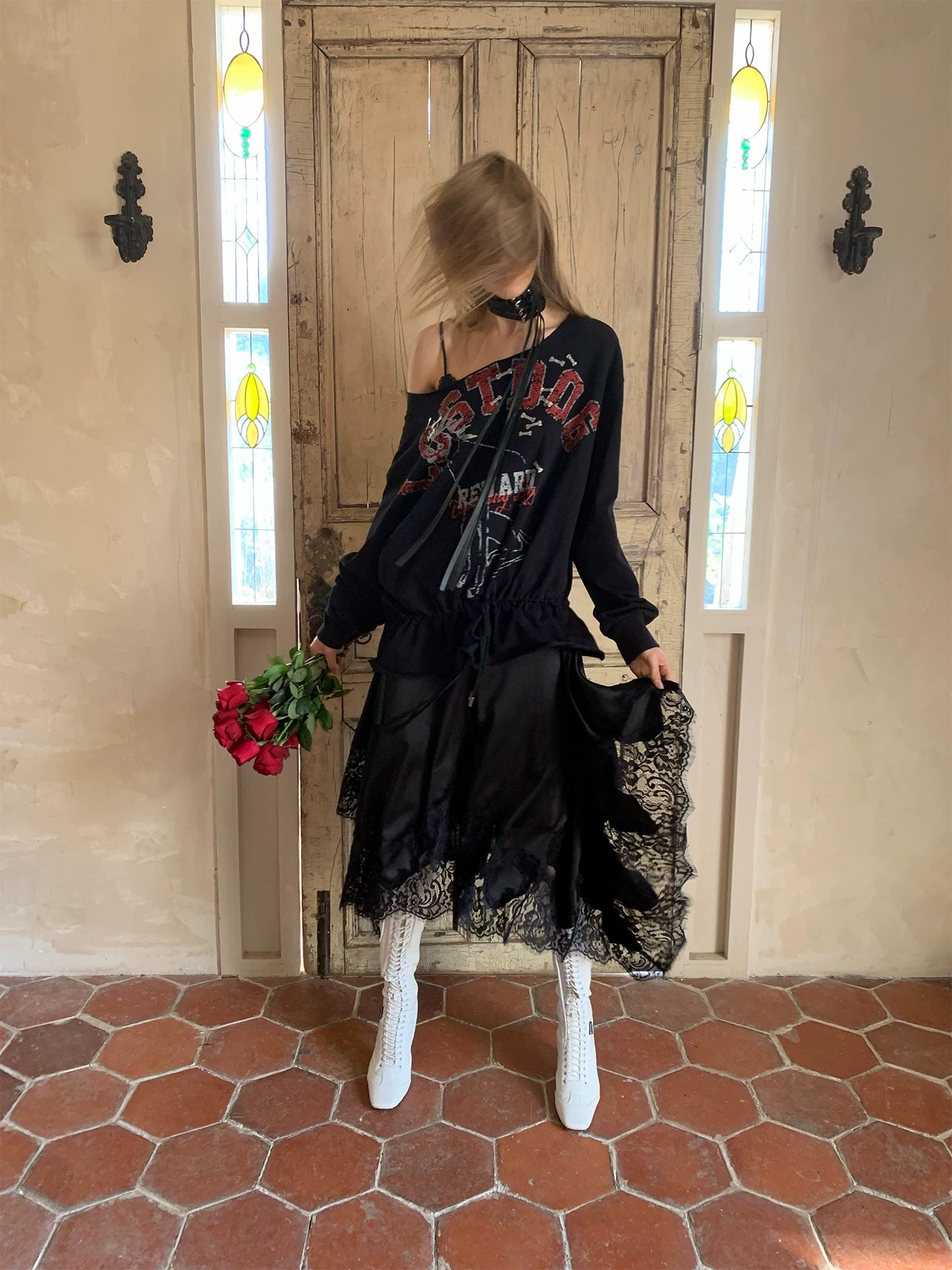 Asymmetric Graphic Drawstring Hoodie