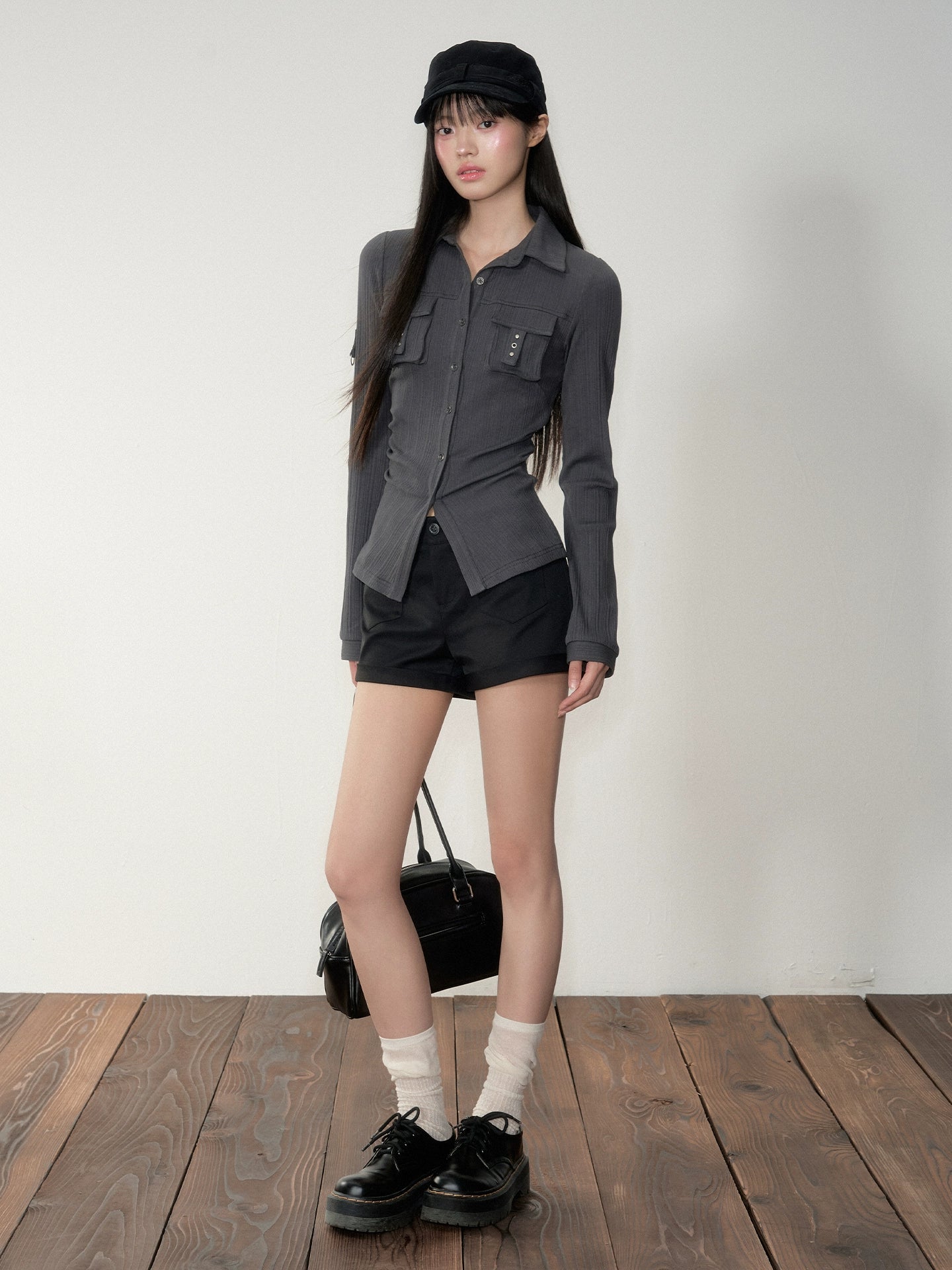 Striped Rivet 3D Pocket Fitted Shirt
