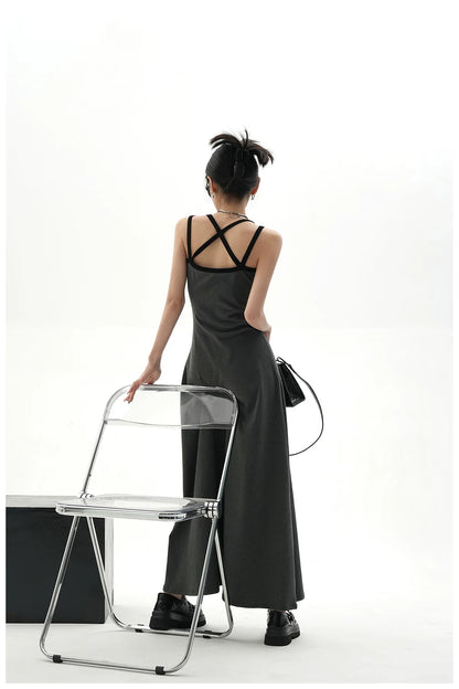American Street-Style Slim-Fit Camisole Maxi Dress