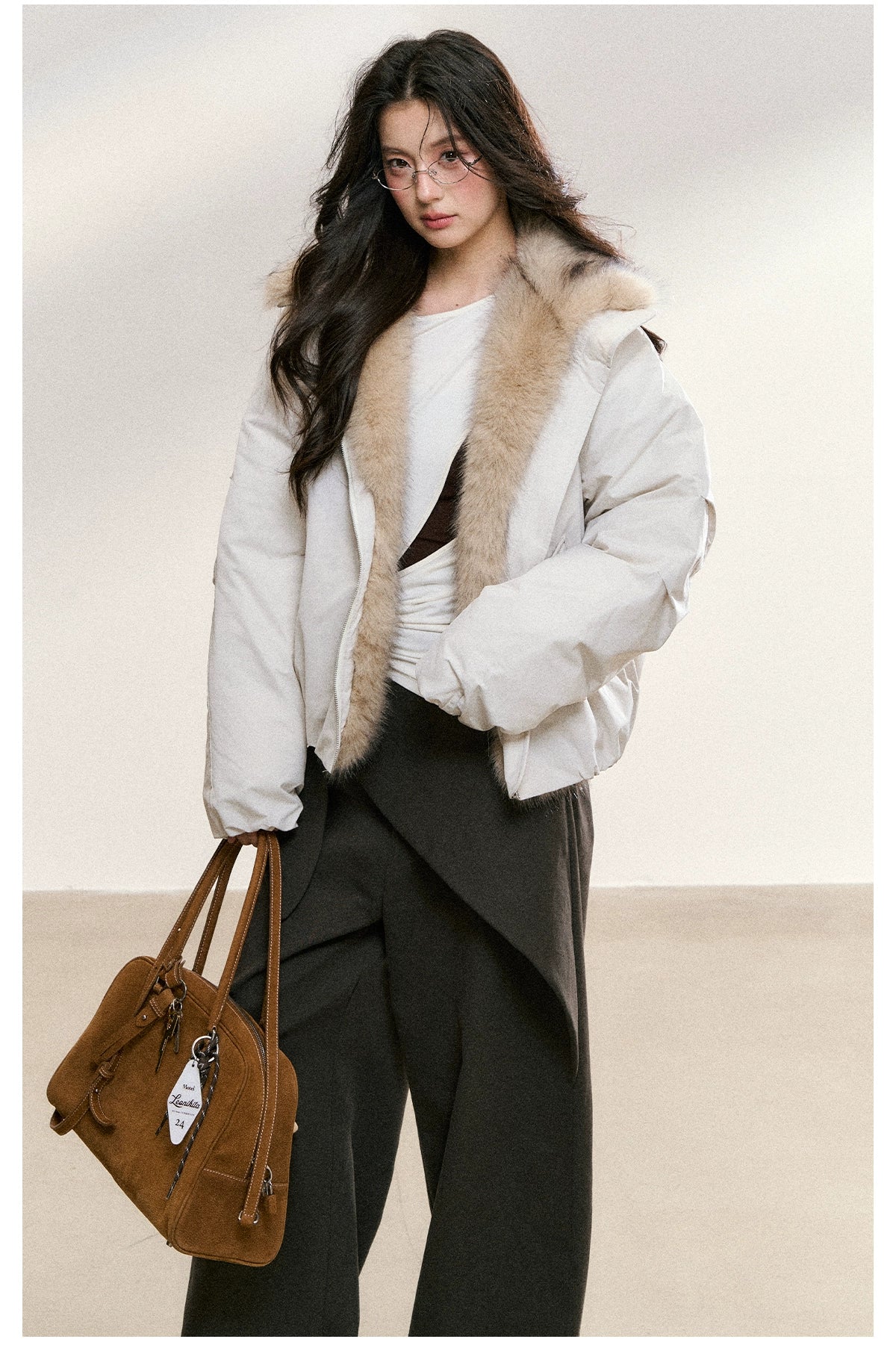 Two-Tone Faux Fur Collar Padded Jacket