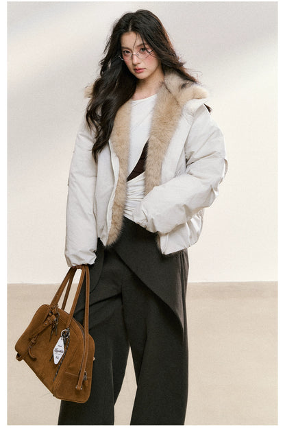 Two-Tone Faux Fur Collar Padded Jacket