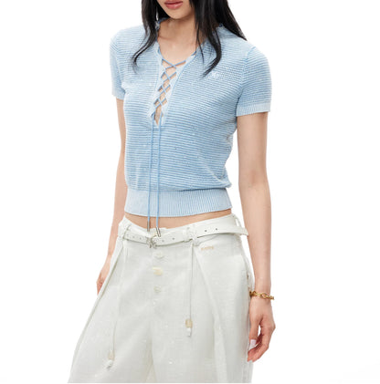 Knight Ballet Tee Washed Vintage V-Neck Knit T-Shirt