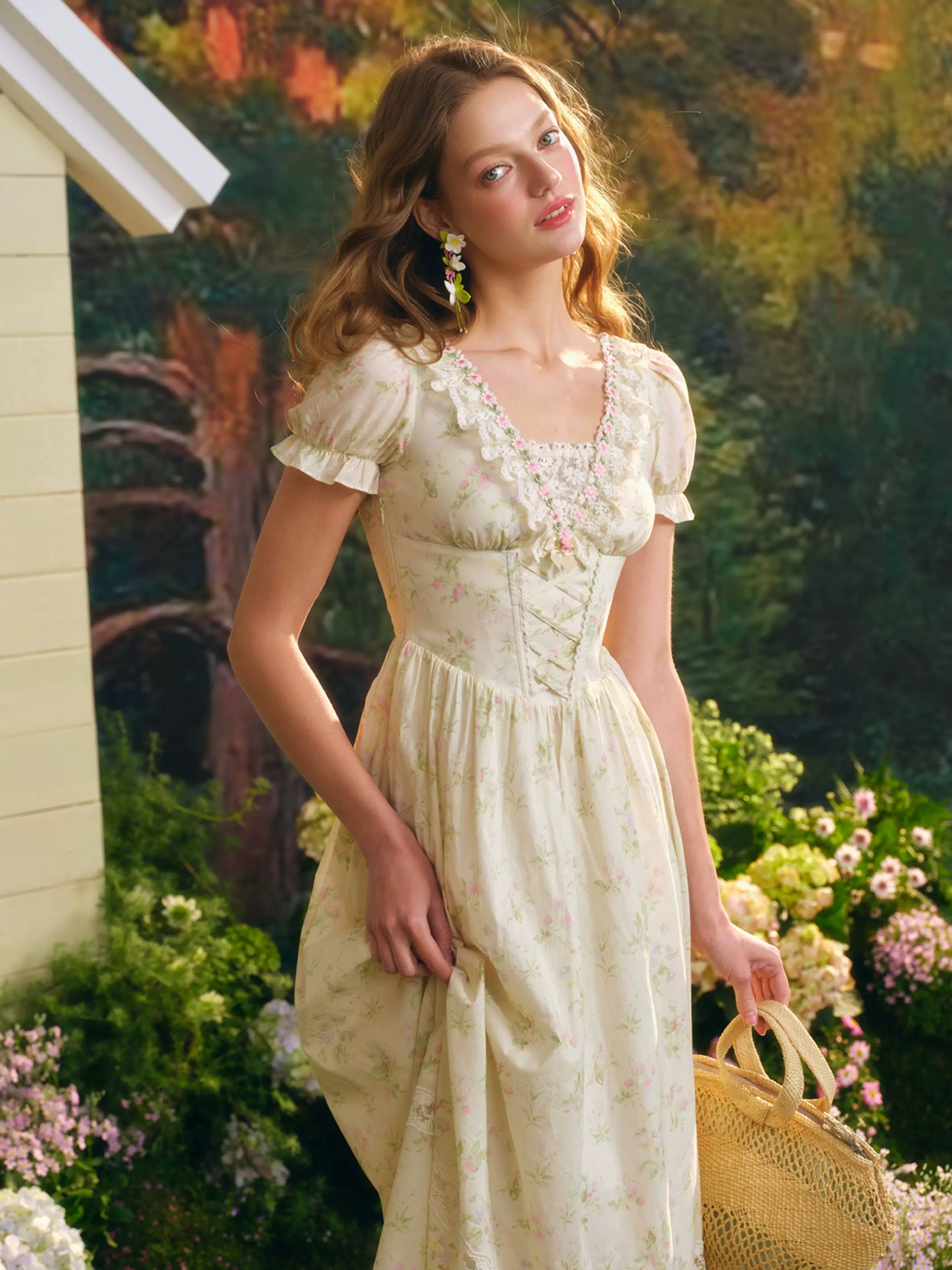 Garden Tea Party Corset Floral Maxi Dress