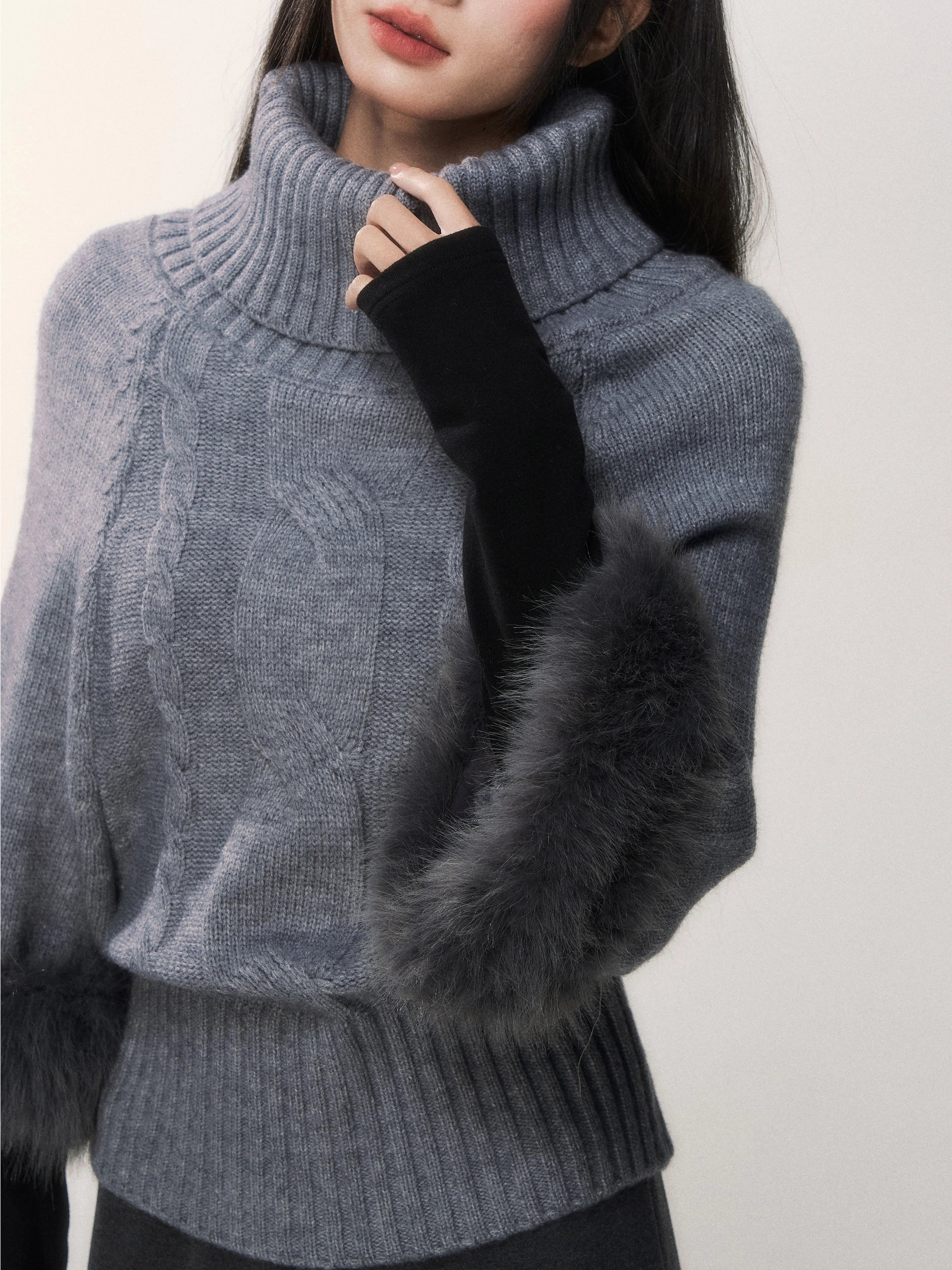 Cable-Knit Turtleneck Cape Sweater