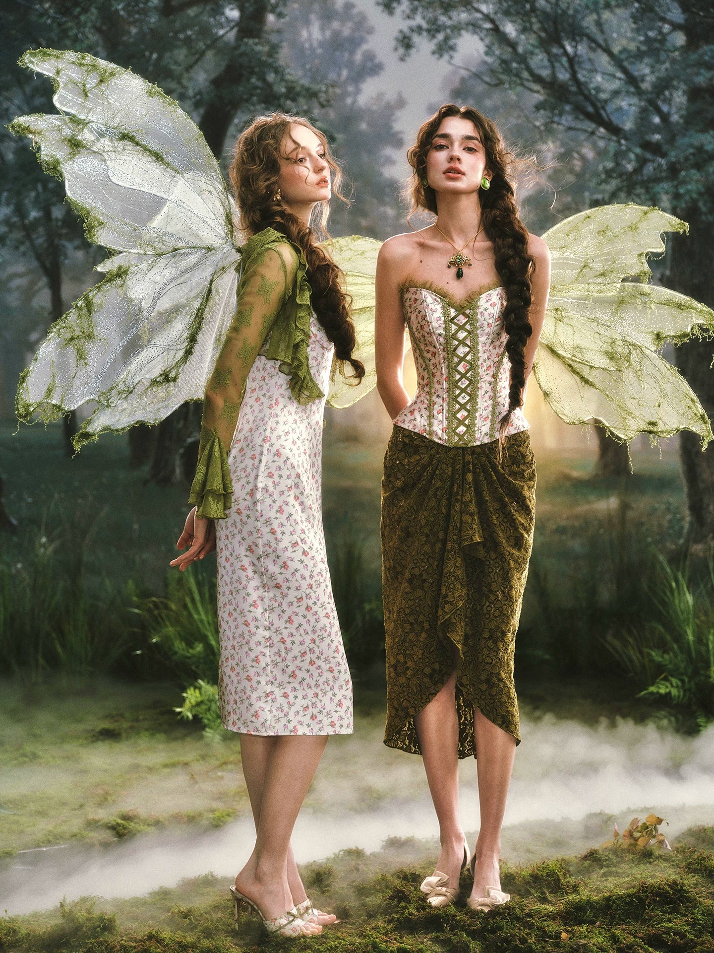 Enchanted Garden Satin Floral Dress &amp; Lace Cardigan Set