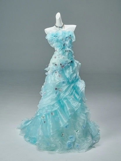 Azure “Bluefin Princess” Cascading Organza Couture Gown