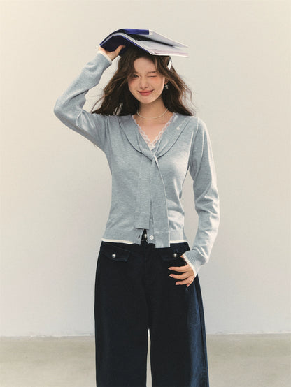 Lace Splicing Strappy Knitted Cardigans