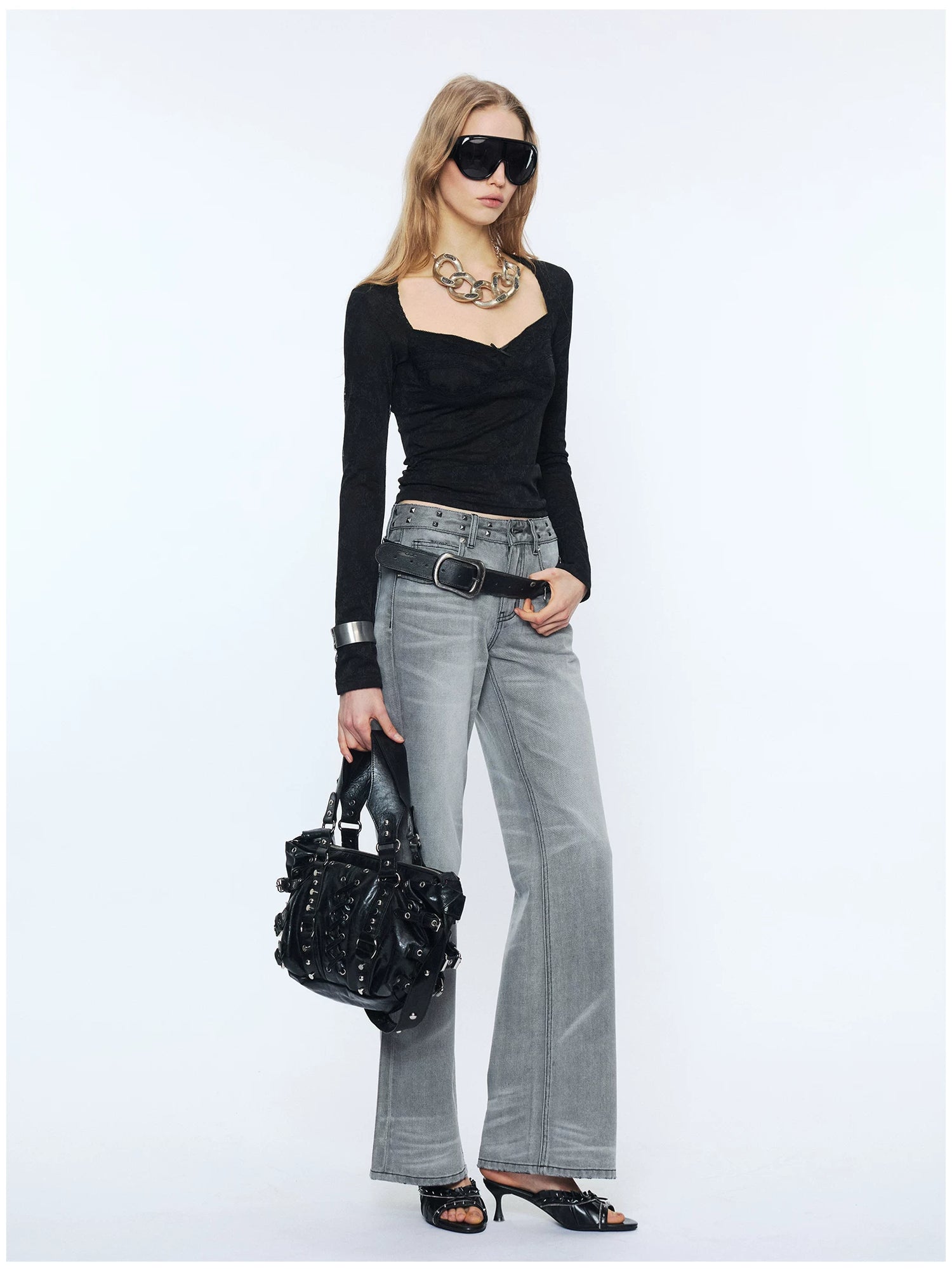 Straight-Leg Washed Denim Jeans