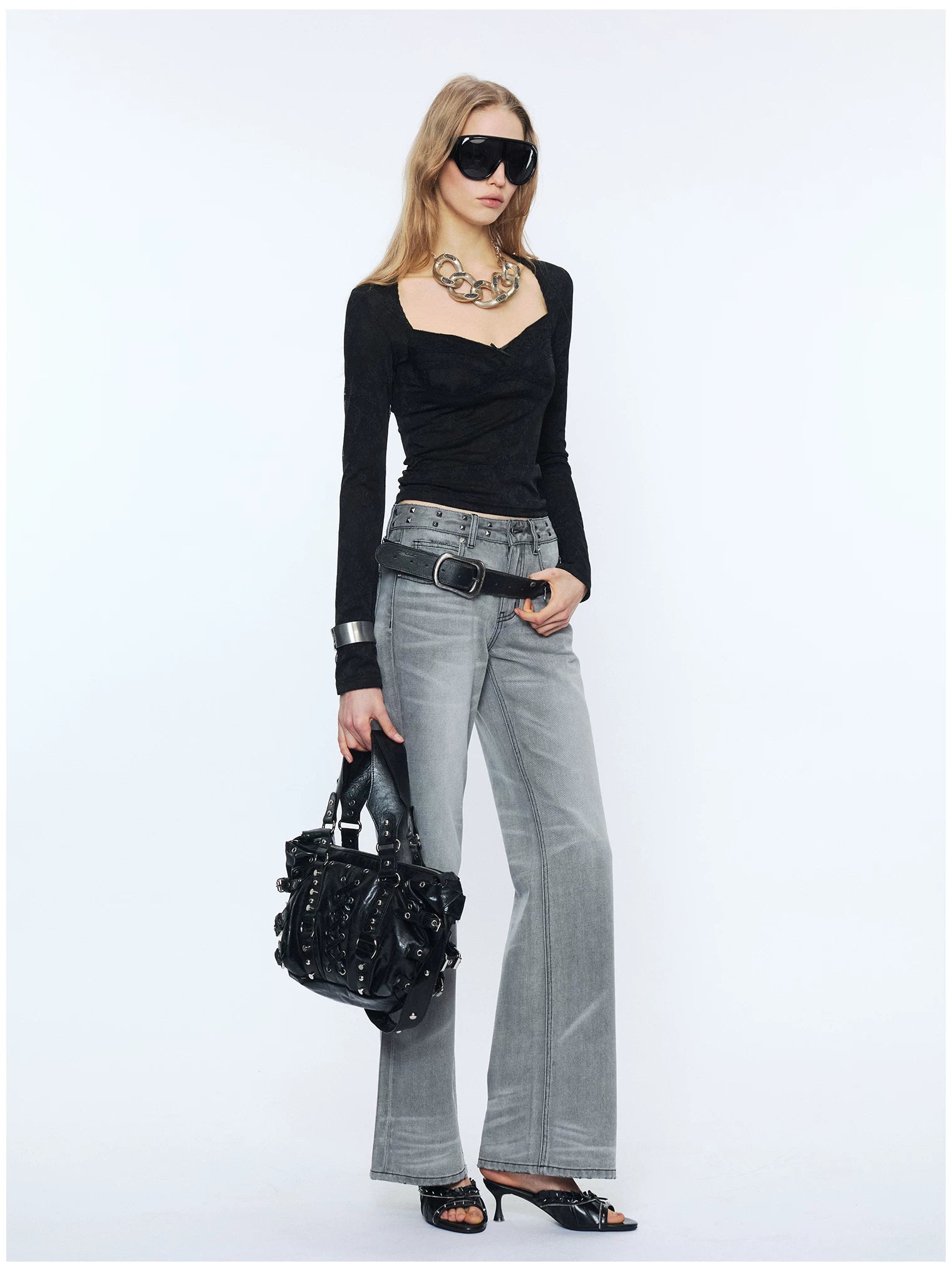 Straight-Leg Washed Denim Jeans