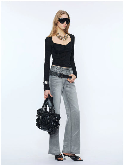 Straight-Leg Washed Denim Jeans