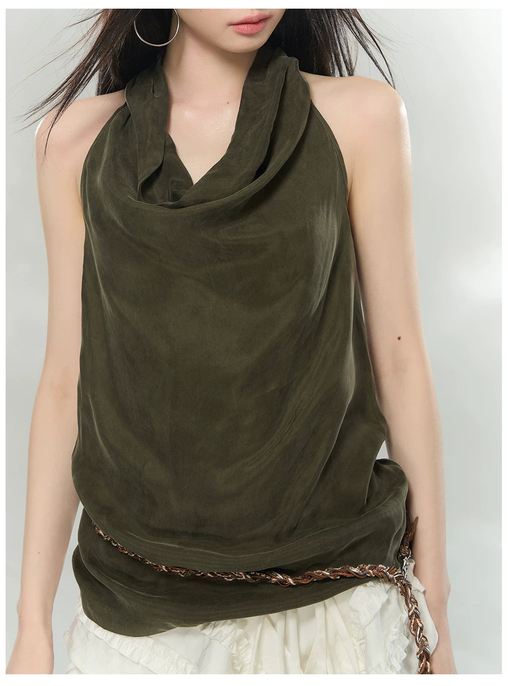 Draped Cowl Neck Halter Top