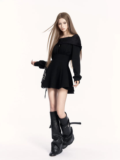 Hooded Fleece Waist-Cinching Sweatshirt Dress