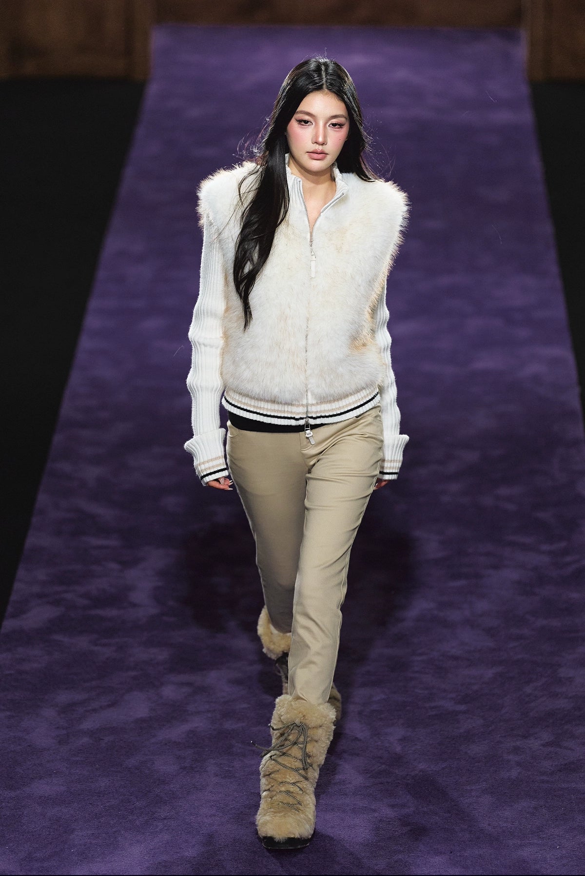 Faux Fur Knit-Panel Two-in-One Cardigan