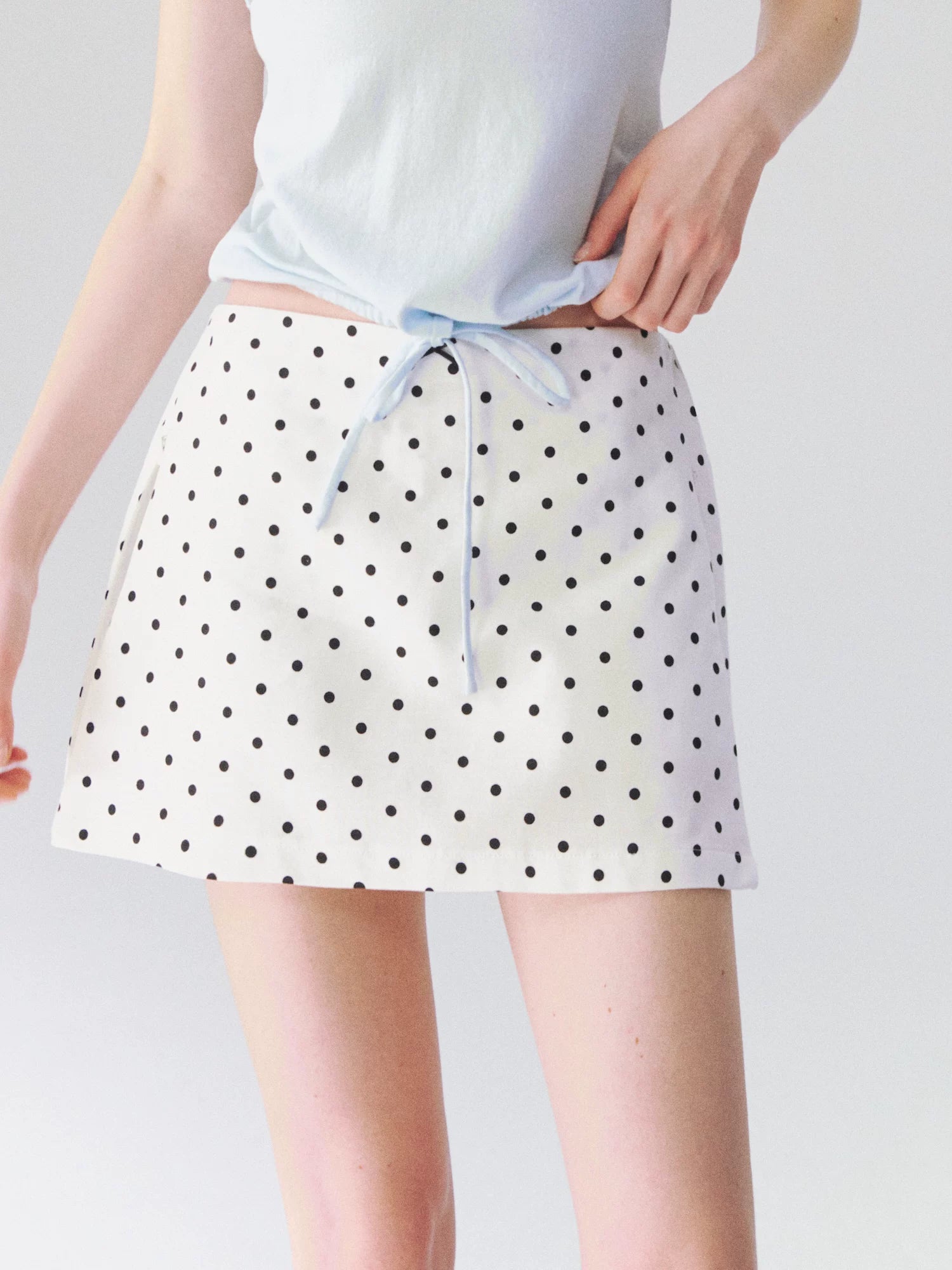 Classic Linen-Blend Polka Dot A-Line Mini Skirt