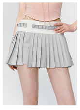 Grey Ballet Low-rise Pleated Slit Skirt - CHINASQUAD