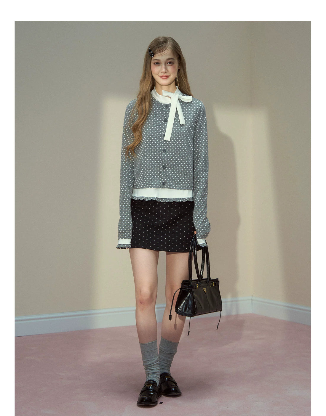 Polka Dot Layered Knit Blouse