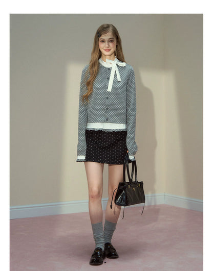 Polka Dot Layered Knit Blouse