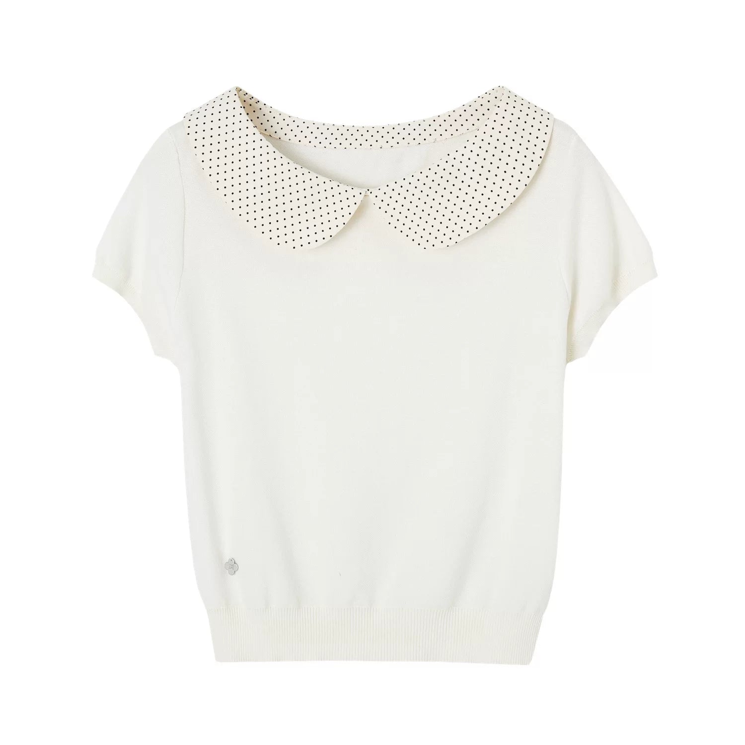 Peter Pan Collar Contrast Knit Short Sleeve Top