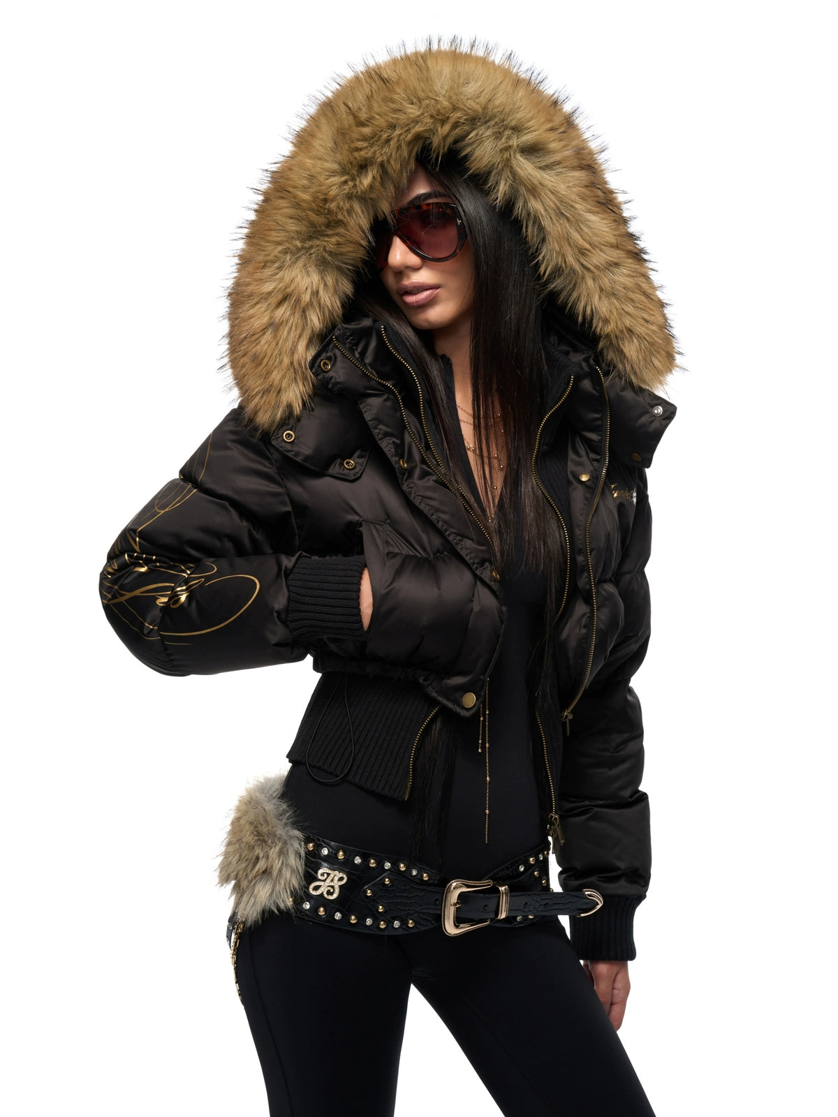 Black Knit-Trim Down Jacket