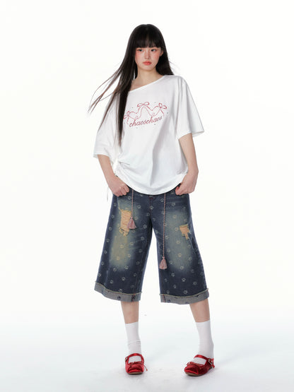 Vintage Washed Cropped Denim Jeans