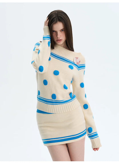 Contrast Polka-Dot Knit Sweater