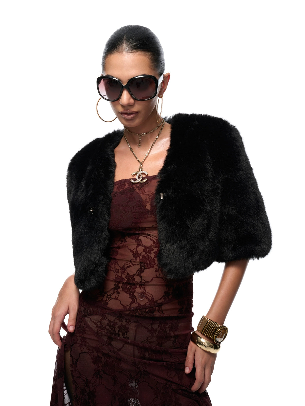 Eco-Faux Fur Cropped Holiday Jacket