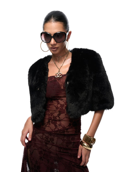 Eco-Faux Fur Cropped Holiday Jacket